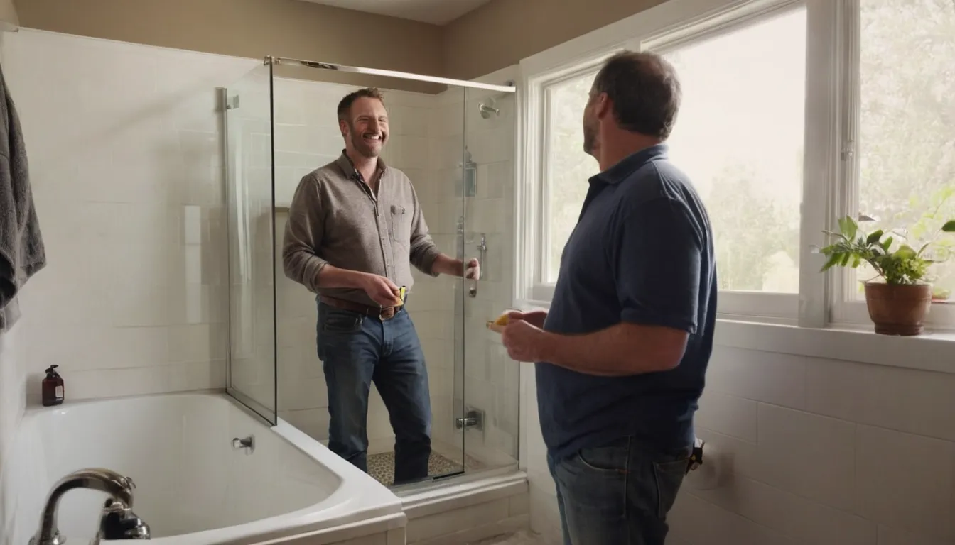 A provider measuring a bathroom for a safe bathing conversion in the Lake St. Louis area